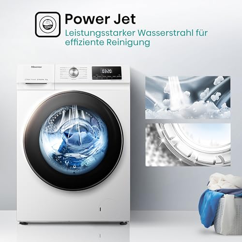 Hisense WF3S8043BB3 Waschmachine mit Dampffunkunktion, 8 kg, 1400 U,min, WIFI, ConnectLife, Power JetWash, Anti-Allergie Programm, Aqua Stop, Auto Wash, Quick Wash, EEK A-30 Prozent