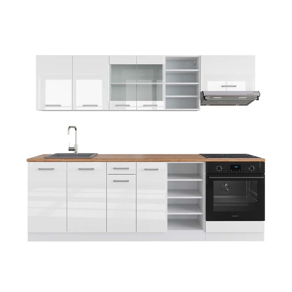 Vicco Küchenzeile R-Line, Küchenblock, Blau-Grau/Weiß, 240 cm ohne Arbeitsplatte