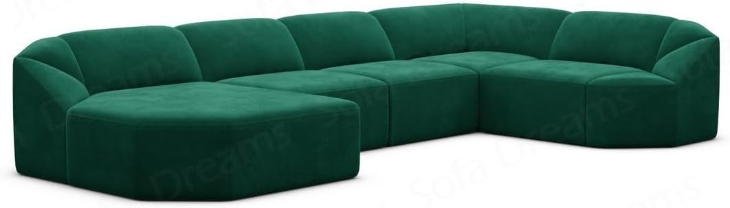Wohnlandschaft Cabrera U-Shape Fabric Sofa in Velvet Designer Sofa Sun Velvet (Green, Ottoman Left)