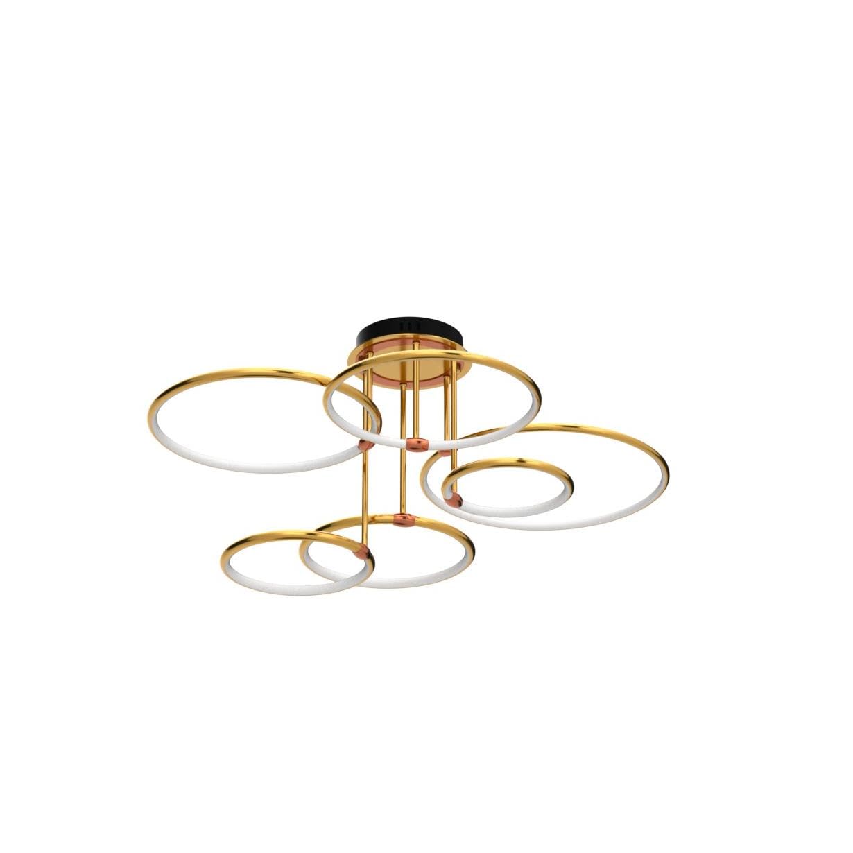 LED Deckenleuchte Modern Design Deckenlampen Gold 5-Ring Lampen Dimmbar Wohnzimmerlampe mit Fernbedienung, Aluminium Led Beleuchtung für Wohnzimmer Schlafzimmer Küche Esszimmer Büro 93cm, 108W…
