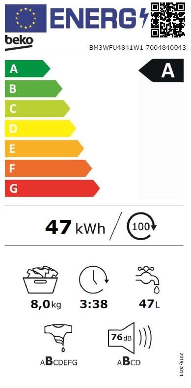 Beko BM3WFU3741R Waschvollautomat, Waschmaschine, 7 kg, EnergySpin, Schleuderwahl 1400 U/min, SteamCure Dampffunktion, allergikergeeignet, AquaWave Schontrommel, Weiß