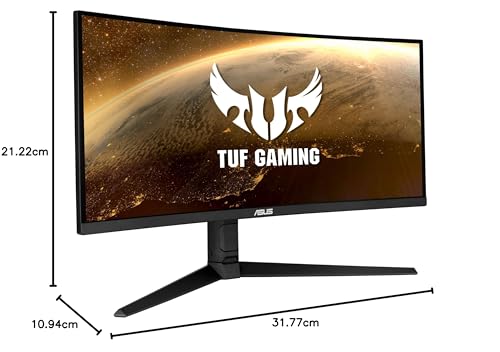 ASUS TUF Gaming VG34VQL1B, 34 Inch UWQHD Curved Monitor, 165 Hz, 1 ms MPRT, FreeSync Premium, DisplayHDR 400, VA Panel, 21:9, 3440 x 1440, DisplayPort, HDMI, USB, Ergonomic, Black