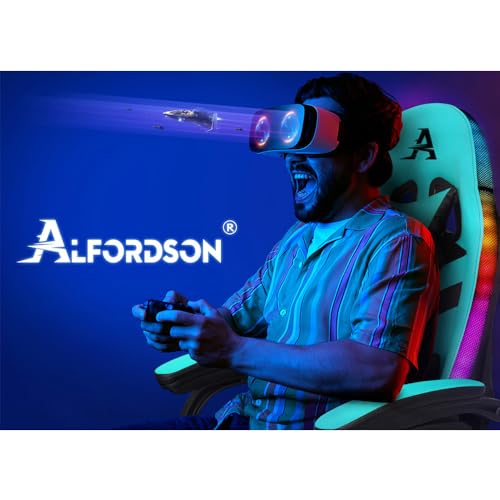 ALFORDSON Gaming Stuhl mit 8-Punkt Massage 12 Farben RGB LED-Licht, Bürostuhl Ergonomisch mit fußstützen, Kopfstütze Lendenkissen für Kinder Erwachsene, Schwarz