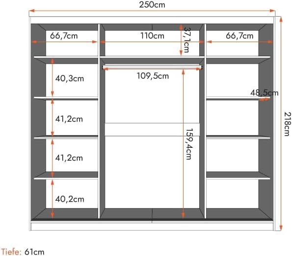 Fabryka Mebli Idźczak Kleiderschrank mit Spiegel, Schiebetüren - Weißer Schwebetürenschrank, Schlafzimmerschrank - 61 x 250 x 218 cm - Schrank für Schlafzimmer, Wohnzimmer, Garderobe
