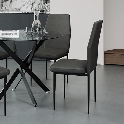 GOLDFAN Dining Table with 4 Chairs Dining Table Round Glass Kitchen Table Dining Room Chair Velvet 80 cm Green