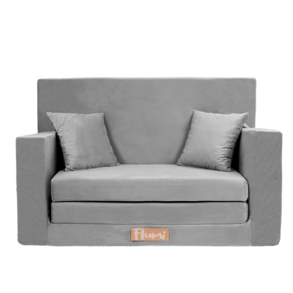 Flumi Personalised Children's/Teenager's Couch/Armchair/Sofa Bed, with Engraving of Child's Name, Play Sofa, Sleeping Chair, Bed Function, Children's Furniture, 92 x 40 x 60 cm, Microfibre (Grey)
