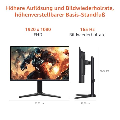 Amazon Basics Gaming-Monitor 24 Zoll (61 cm), FHD 1080p, 165 Hz, VESA-kompatibel, adaptive Synchronisierung, 1 ms Reaktion, Schwarz