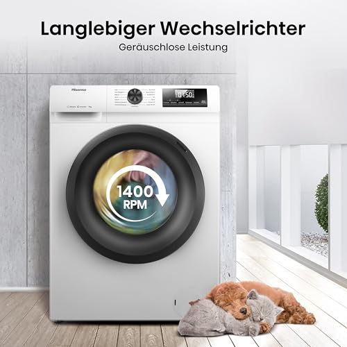 Hisense WF3S8043BB3 Waschmachine mit Dampffunkunktion, 8 kg, 1400 U,min, WIFI, ConnectLife, Power JetWash, Anti-Allergie Programm, Aqua Stop, Auto Wash, Quick Wash, EEK A-30 Prozent