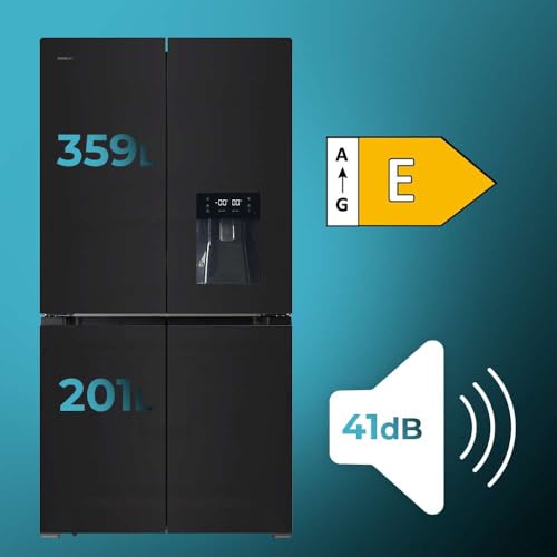 Cecotec Amerikanischer Kühlschrank, 4 Türen, 564 l, Bolero, CoolMarket, 4D 564 Dark E. 183 cm hoch, 91 cm breit, Wasserspender, geringer Stromverbrauch, Invertermotor, Plus, Total NoFrost