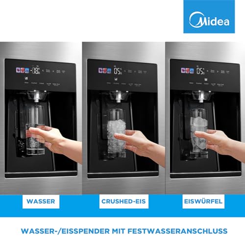 Midea KS-DDX 6.32 WT Side-by-Side Kühl-/Gefrierkombination/ 178,8 cm Höhe/ 254 kWh/Jahr/No Frost/Dual Inverter Compressor/mit 3in1 Wasser-/Eisspender und Wassertank, Dark Inox