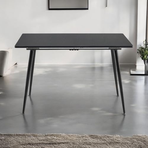 FurnitureR Esstisch, ausziehbar, L-120 – 160 cm für 6 – 8 Personen, Elegantes Design, Tischplatte aus weißem Marmor, MDF mit Metallbeinen, vielseitig und minimalistisch, Küchentisch