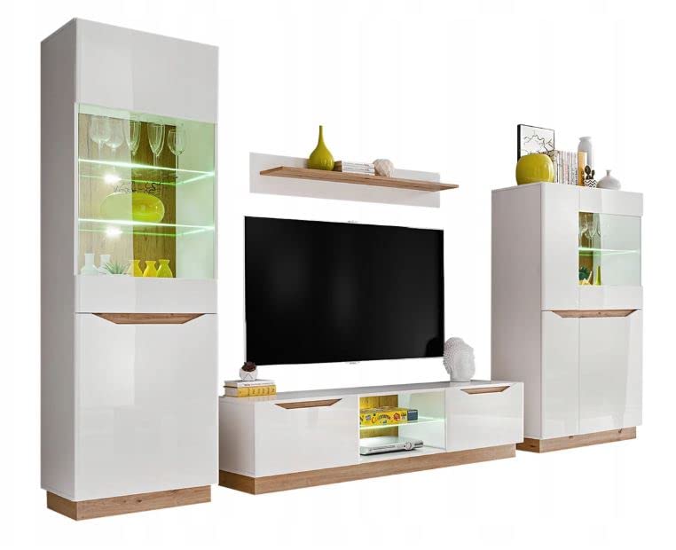 MEBLE KRYSPOL Solido Living Room Wall Unit - Living Room Furniture - Modern Living Room Wall Unit - Sideboard Living Room Cabinet Wall - Living Room Furniture Modern - Shelf White - TV Cabinet -
