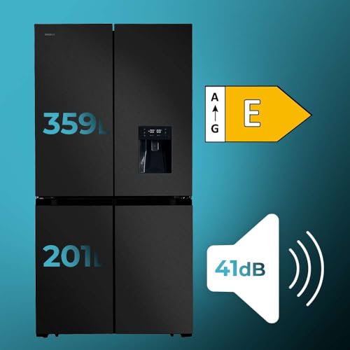 Cecotec Amerikanischer Kühlschrank, 4 Türen, 564 l, Bolero, CoolMarket, 4D 564 Dark E. 183 cm hoch, 91 cm breit, Wasserspender, geringer Stromverbrauch, Invertermotor, Plus, Total NoFrost