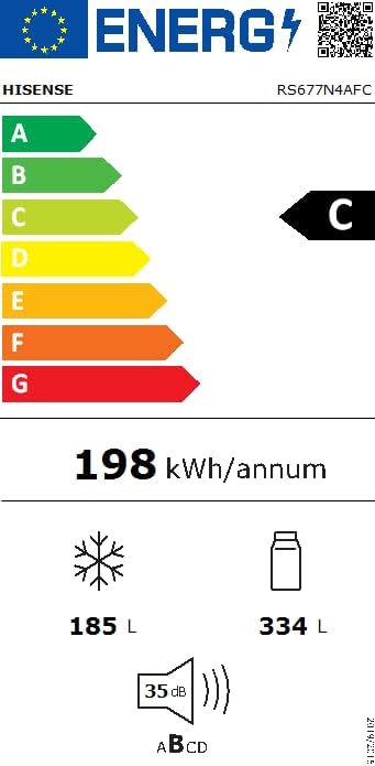 Hisense RS677N4AFC Side by Side Kühl – Gefrier - Kombination,179cm, 519 Liter Gesamtkapazität, EEK: C, LED Beleuchtung, Multi Air Flow, Inverter Kompressor, Touch Display, schwarz
