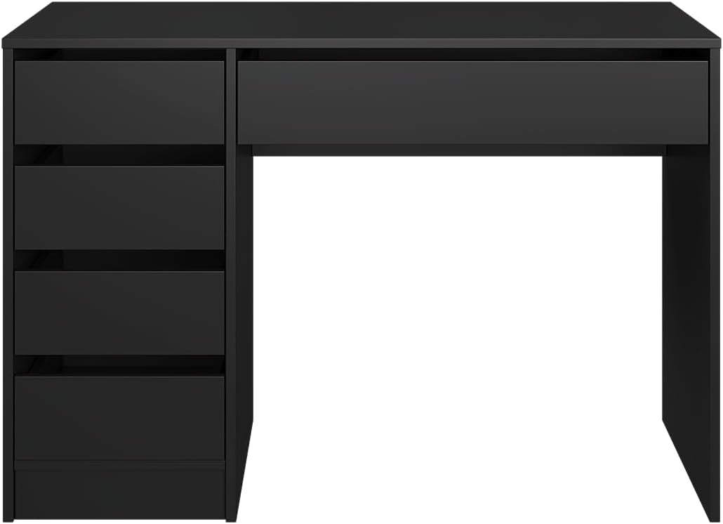 Bellamio Nore Schreibtisch in Schwarz mit 5 Schubladen - Jugendschreibtisch 75x53x110 cm - Schminktisch & Schreibtisch Kombi - Computertisch mit Schubladen beidseitig montierbar – Bürotisch