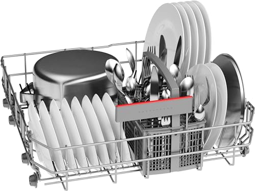 Bosch SMU4ETS08E, Series 4, Smart Undermount Dishwasher, 60 cm, Cutlery Basket, Dishwasher with Program Assistant, Particularly Quiet, Height-Adjustable Upper Basket, Automatic Door Opening, Stainless