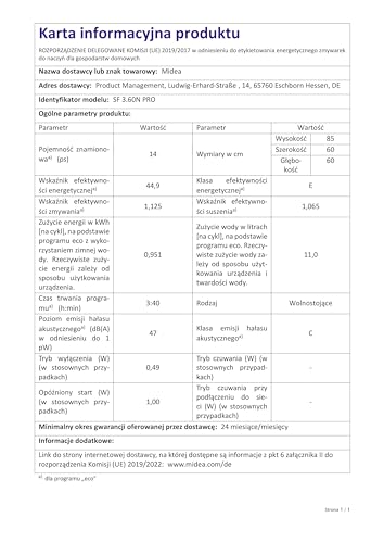Midea MDWEU1435XSS-W Dishwasher, Integrated, 14 Place Settings, 60 cm, Partially Integrated with WiFi, Extra Drying, 7 Programmes, 47 dB, 0-24 Hours Start Time Delay, Stainless Steel