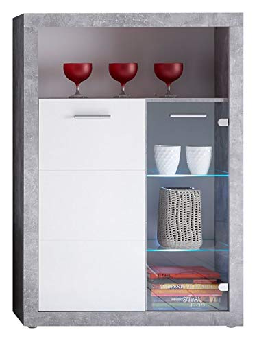 STONE Wohnwand Komplett-Set in Beton Optik, Weiß - Moderne Schrankwand für Ihr Wohnzimmer - 304 x 194 x 48 cm (B/H/T)
