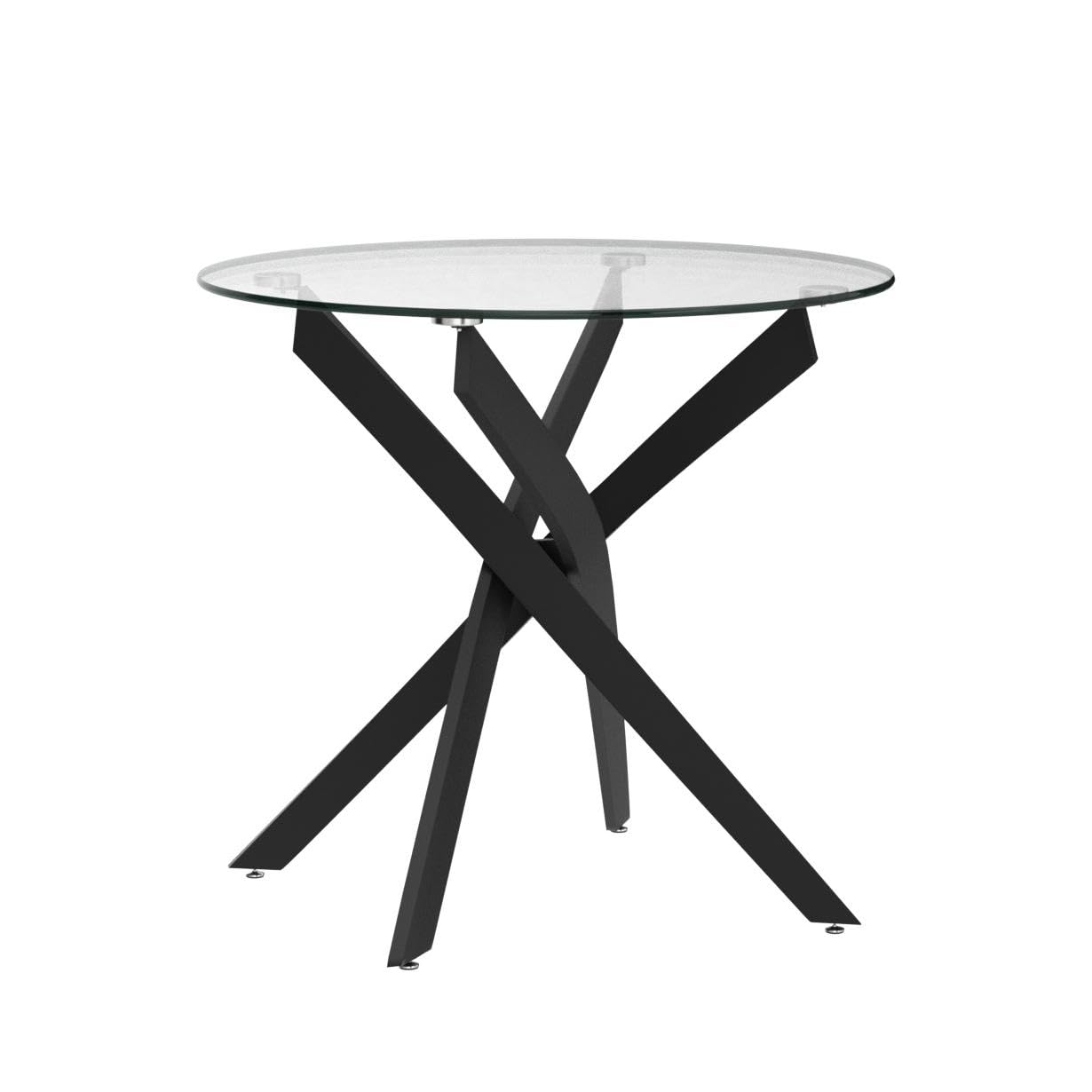 GOLDFAN Esstisch Rund Glas Moderner Küchentisch 80cm Runder Glas Esszimmertische mit Metallbeinen für Esszimmer Wohnzimmer Küche, Schwarz