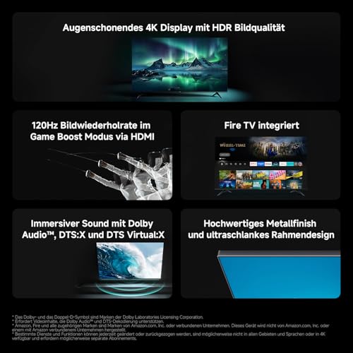 Xiaomi F, 50 Zoll (127 cm), 4K UHD, Smart TV, Fire TV, Triple Tuner DVB-C/S/S2/T/T2,HDR10, MEMC,Game Boost mode 120Hz, Sprachsteuerung mit Alexa, 2GB+32GB, Kompatibel mit Apple AirPlay