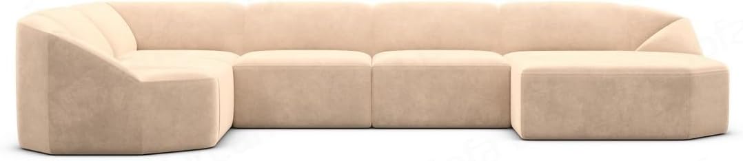 Wohnlandschaft Cabrera U-Shape Fabric Sofa in Velvet Designer Sofa Sun Velvet (Green, Ottoman Left)