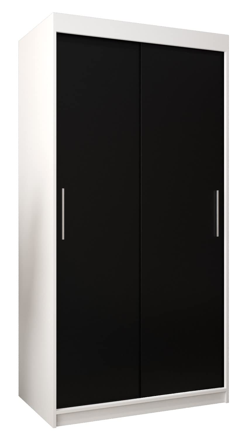 MEBLE KRYSPOL Tokyo 250 Wardrobe with Three Sliding Doors for Bedroom – Modern Storage Cabinet with Clothes Rail and Shelves – 250 x 200 x 62 cm – Matte Black and Artisan