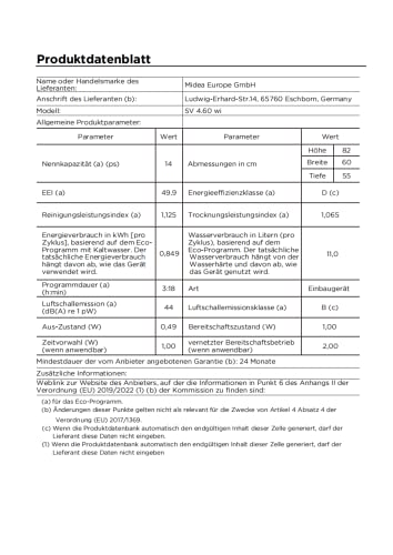 Midea MDWEU1435XSS-W Dishwasher, Integrated, 14 Place Settings, 60 cm, Partially Integrated with WiFi, Extra Drying, 7 Programmes, 47 dB, 0-24 Hours Start Time Delay, Stainless Steel