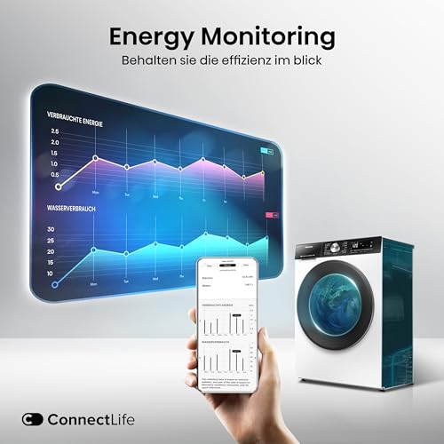 Hisense WF3S8043BB3 Waschmachine mit Dampffunkunktion, 8 kg, 1400 U,min, WIFI, ConnectLife, Power JetWash, Anti-Allergie Programm, Aqua Stop, Auto Wash, Quick Wash, EEK A-30 Prozent