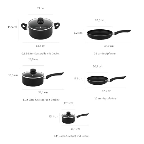 Amazon Basics 15-teiliges Kochgeschirr mit Antihaftbeschichtung, Schwarz