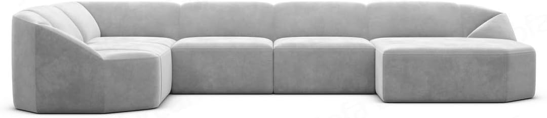 Wohnlandschaft Cabrera U-Shape Fabric Sofa in Velvet Designer Sofa Sun Velvet (Green, Ottoman Left)