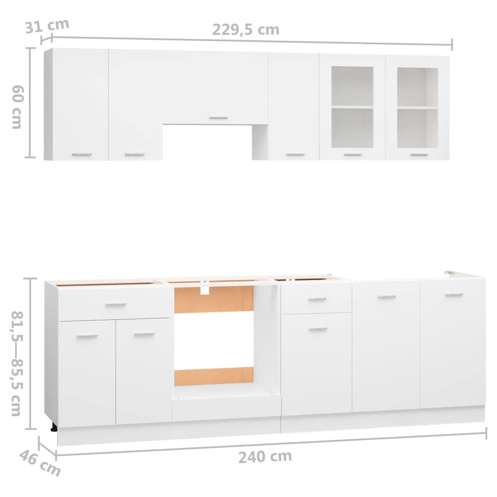 vidaXL 8-TLG. Küchenzeile Lyon Weiß Holzwerkstoff