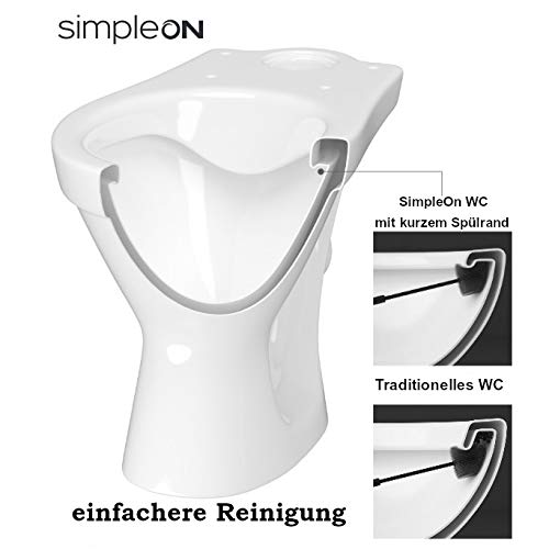 VBChome Spülrandloses WC Set aus Keramik mit Soft-Close Duroplast Sitz – Wandhängend mit waagerechtem Abgang, SimpleOn-Technologie, abnehmbarer Sitz, hygienisch & wassersparend, Weiß