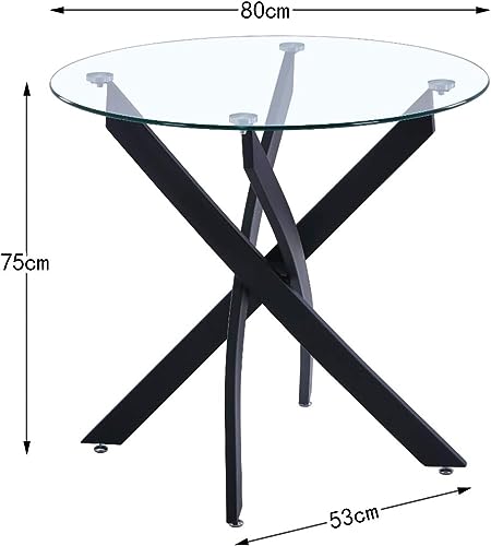 GOLDFAN Dining Table with 4 Chairs Dining Table Round Glass Kitchen Table Dining Room Chair Velvet 80 cm Green