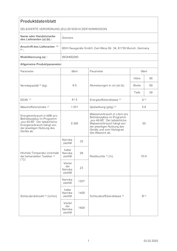 Siemens WM14N12A Waschmaschine iQ300, Frontlader mit 9kg Fassungsvermögen, 1400 UpM, speedPack L, smartFinish, Outdoor-Programm, LED-Display, Weiß, 60cm