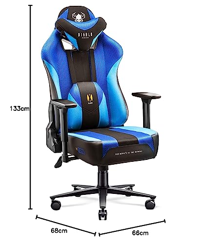 Diablo X-Player Gaming Stuhl Bürostuhl Schreibtischstuhl Stoff 3D Armlehnen Ergonomisches Design Nacken/- Lendenkissen (Frost Black, Normal (L))