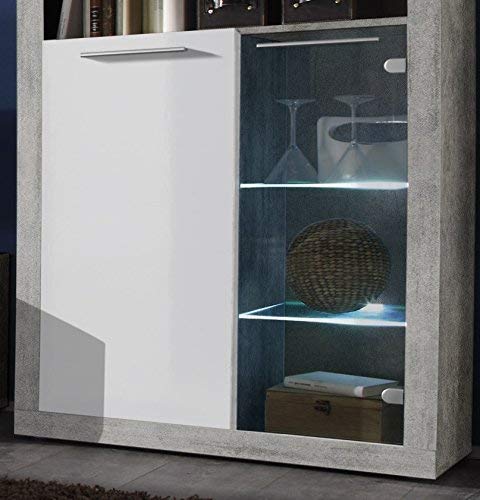 STONE Wohnwand Komplett-Set in Beton Optik, Weiß - Moderne Schrankwand für Ihr Wohnzimmer - 304 x 194 x 48 cm (B/H/T)