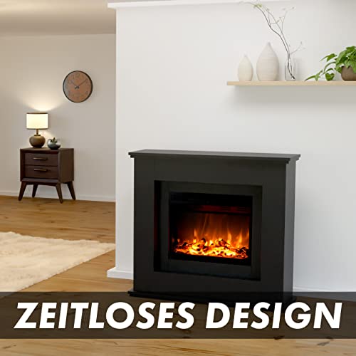 GLOW FIRE Elektrokamin mit Heizung und Kaminfeuer (Standkamin Europa) - elektrischer Kamin mit LED-Feuer in 3 Farben, Heizlüfter, Holz-Deko & Fernbedienung, 111x101x33 cm, Schwarz