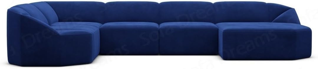 Wohnlandschaft Cabrera U-Shape Fabric Sofa in Velvet Designer Sofa Sun Velvet (Green, Ottoman Left)