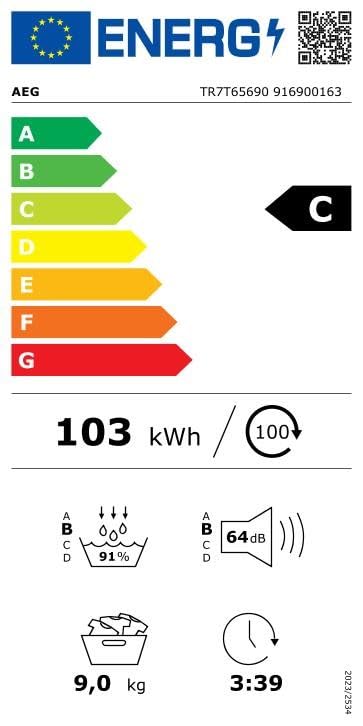 AEG Wärmepumpentrockner 8 kg, Serie 7000 SensiDry: Schonendes & energiesparendes Trockenverfahren, neue Energiekl. D, Mengenautomatik, Schontrommel, wechselende Drehrichtung, Knitterschutz, TR7T61580