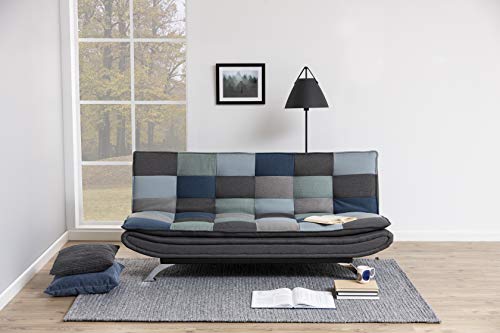 AC Design Furniture Jasper Bettcouch Dunkelgrau/Schwarz, Schlafsofa mit 3 Liegepositionen, Moderner 3-Sitzer Ohne Armlehne, Gepolstert mit Schwarzen Metallbeinen, L: 196 x H: 91 x T: 98 cm