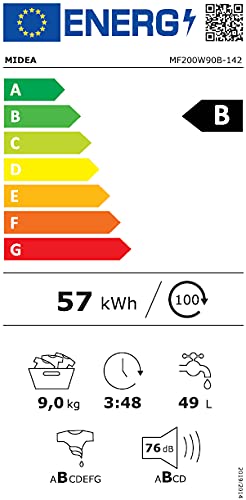 Midea MF10EW70BA10 Waschmaschine / 7kg / 1400 U/Min/EEK A-10%/Inverter Quattro Motor/Dampffunktion/Grosse Trommel/Nachlegefunktion/Kindersicherung/AquaStop, Weiß