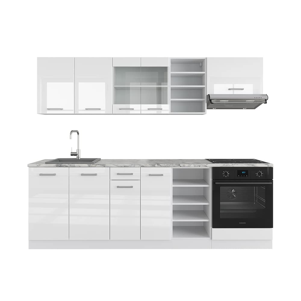 Vicco Küchenzeile R-Line, Küchenblock, Blau-Grau/Weiß, 240 cm ohne Arbeitsplatte