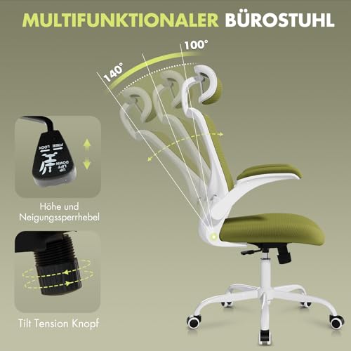 COLAMY Schreibtischstuhl, Ergonomischer Bürostuhl mit Verstellbaren Armlehnen, Chefsessel mit Hoher Rückenlehne, Höhenverstellbar und Neigbar Drehstuhl mit Dicker Lederpolsterung, Schwarz