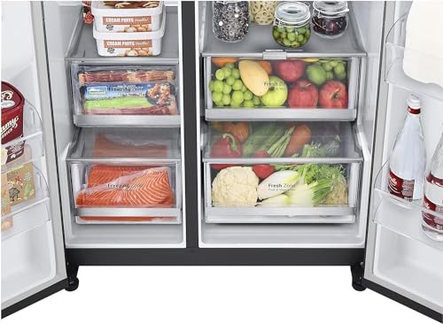 LG GSXE90MBDD Side by Side Kühlschrank mit InstaView Craft Ice | Door in Door | Crushed Ice -und Wasserspender EEK: Klasse D | 628 Liter Kapazität | Festwasseranschluss | Total No Frost
