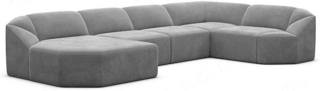 Wohnlandschaft Cabrera U-Shape Fabric Sofa in Velvet Designer Sofa Sun Velvet (Green, Ottoman Left)
