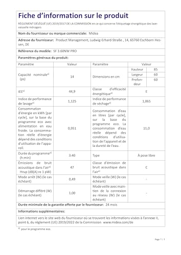 Midea MDWEU1435XSS-W Dishwasher, Integrated, 14 Place Settings, 60 cm, Partially Integrated with WiFi, Extra Drying, 7 Programmes, 47 dB, 0-24 Hours Start Time Delay, Stainless Steel