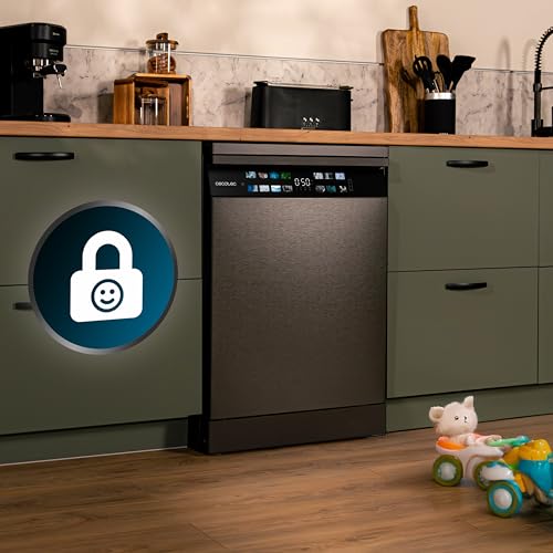 Cecotec Geschirrspüler 60 cm - Freistehend Bolero Aguazero 6210 Dark D. 15 Bestecke, energieeffizient, XXL Fullcolor Display, drittes Fach, 14 Programme, Dual Zone Wash, verstellbares Fach, Dunkel