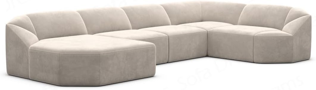 Wohnlandschaft Cabrera U-Shape Fabric Sofa in Velvet Designer Sofa Sun Velvet (Green, Ottoman Left)