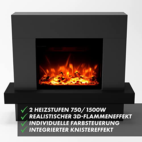 GLOW FIRE Electric Fireplace with Heater and Fireplace (Pandora Standing Fireplace) - Electric Fireplace with LED Fire in 3 Colours, Fan Heater, Wooden Decoration & Remote Control, 114 x 97 x 32 cm,
