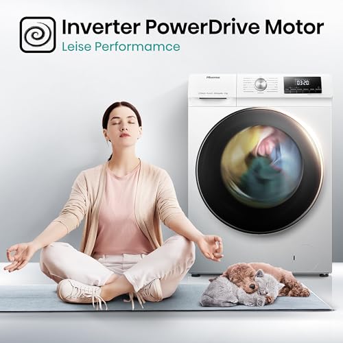 Hisense WF3S8043BB3 Waschmachine mit Dampffunkunktion, 8 kg, 1400 U,min, WIFI, ConnectLife, Power JetWash, Anti-Allergie Programm, Aqua Stop, Auto Wash, Quick Wash, EEK A-30 Prozent